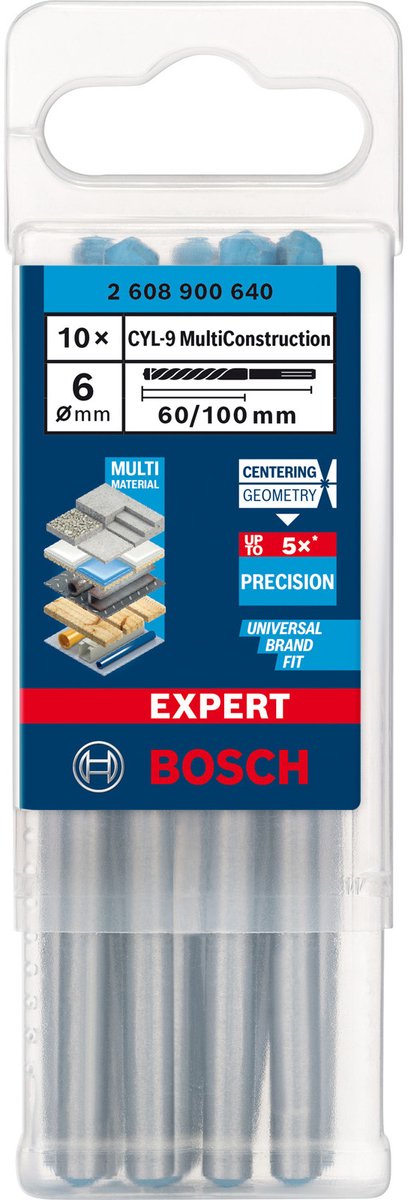 Bosch expert universal drill cyl-9 multiconstruction 10pcs 6x60x100