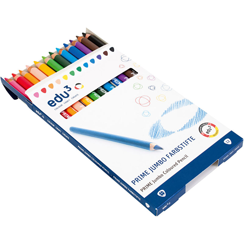 Edu3 matita colorata edu jumbo, spessore 10 mm, mina 6,25 mm, vari colori, 12 pezzi 1 scatola