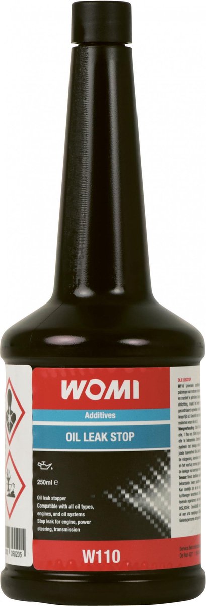 Womi Oil Leak Stop W110 - 250 ml - Detiene las fugas de aceite - Restaura las juntas - Fácil de agregar