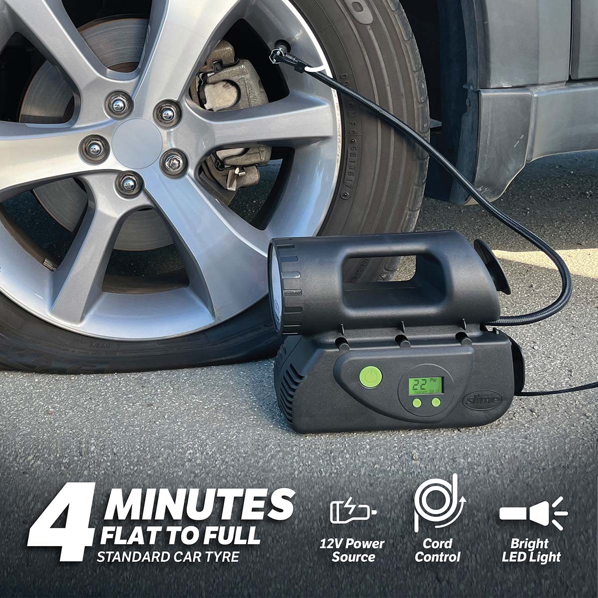 Compresor inflador de neumáticos digital Slime Deluxe de 12 V