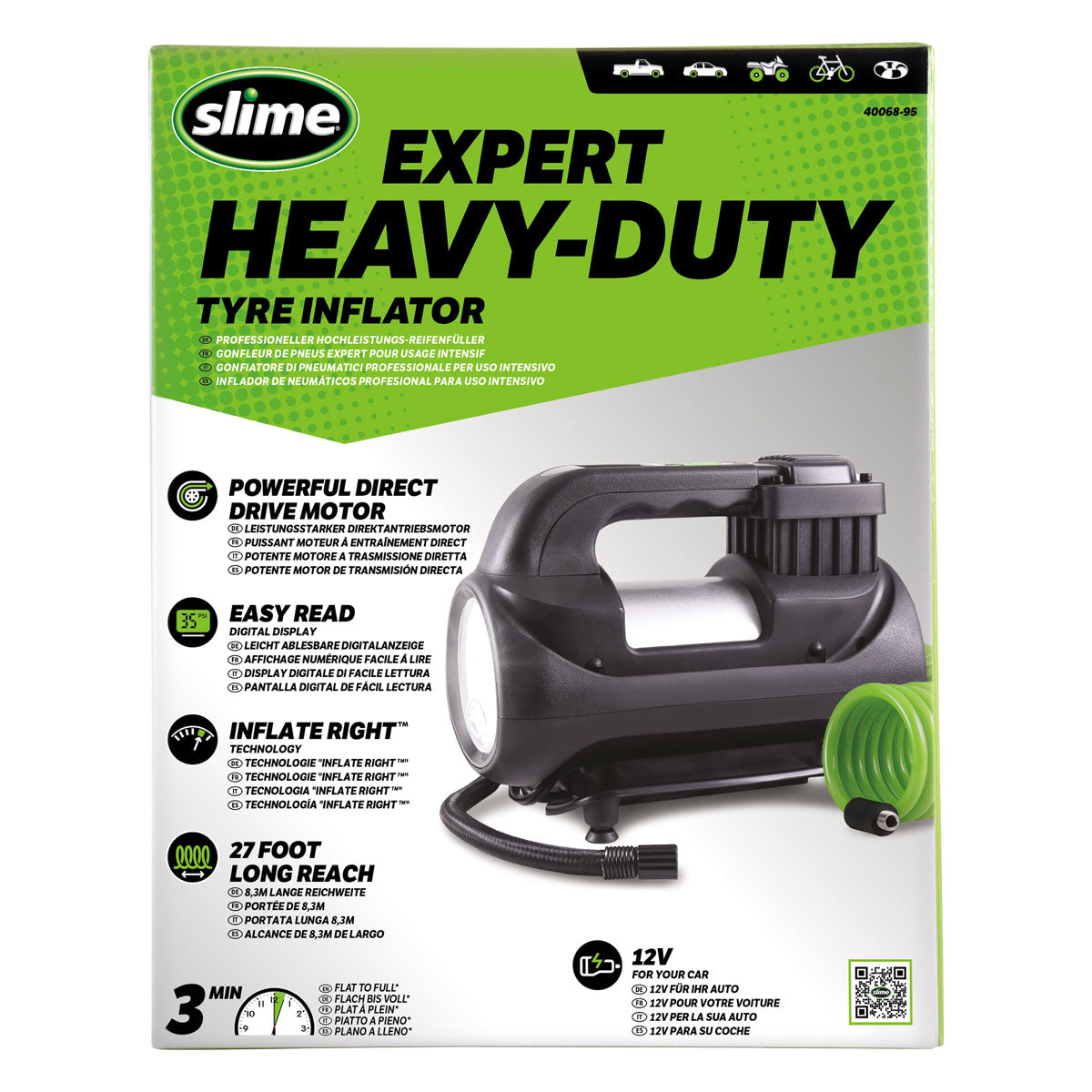 Compressore per gonfiaggio pneumatici digitale 12V per servizio pesante Slime Expert