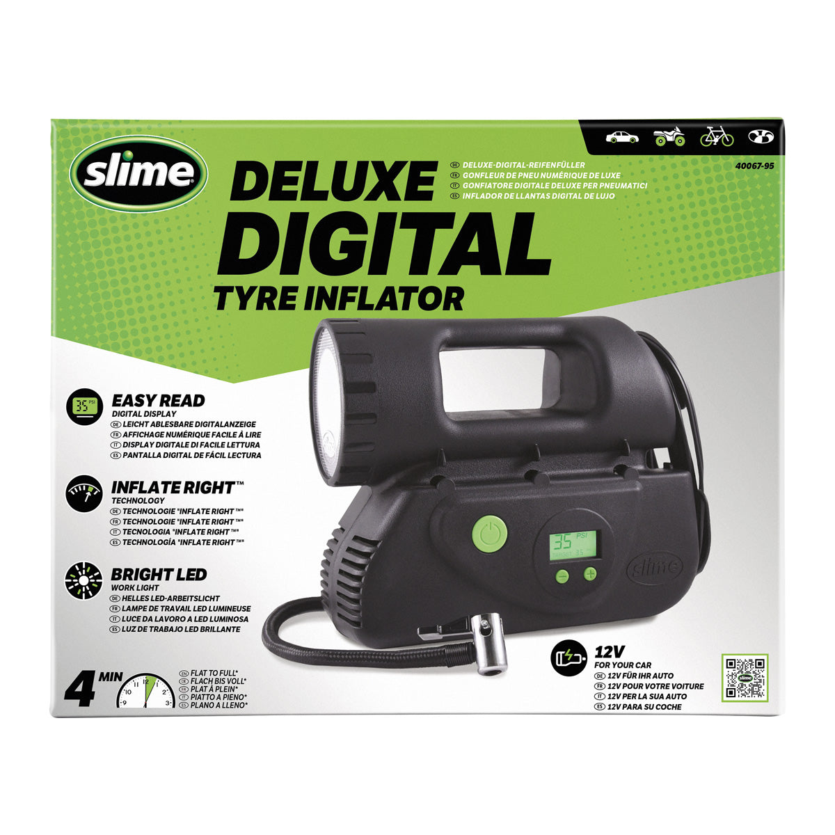 Compresor inflador de neumáticos digital Slime Deluxe de 12 V
