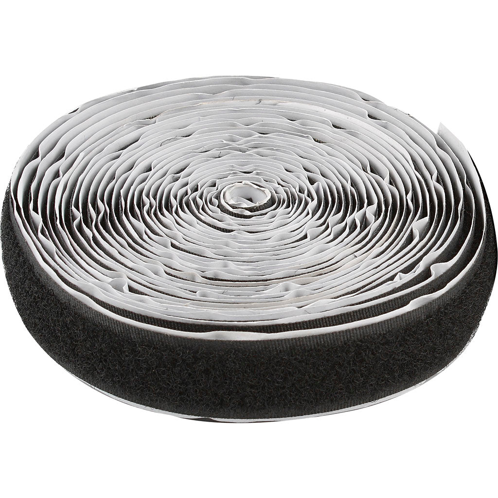 Creativ Company Velcro Hook and Loop Cierre, autoadhesivo, B: 20 ​​mm, negro, 5 m 1 rollo