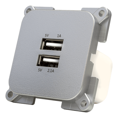 Toma de pared C-line con cargador doble USB-A plateado