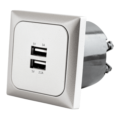 Toma de pared C-line con cargador doble USB-A con marco de cubierta opal plata