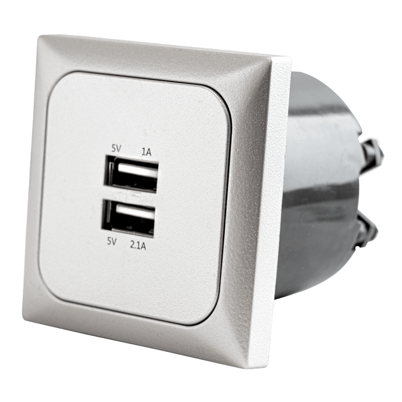 Toma de pared C-line con cargador doble USB-A con marco de cubierta opal plata
