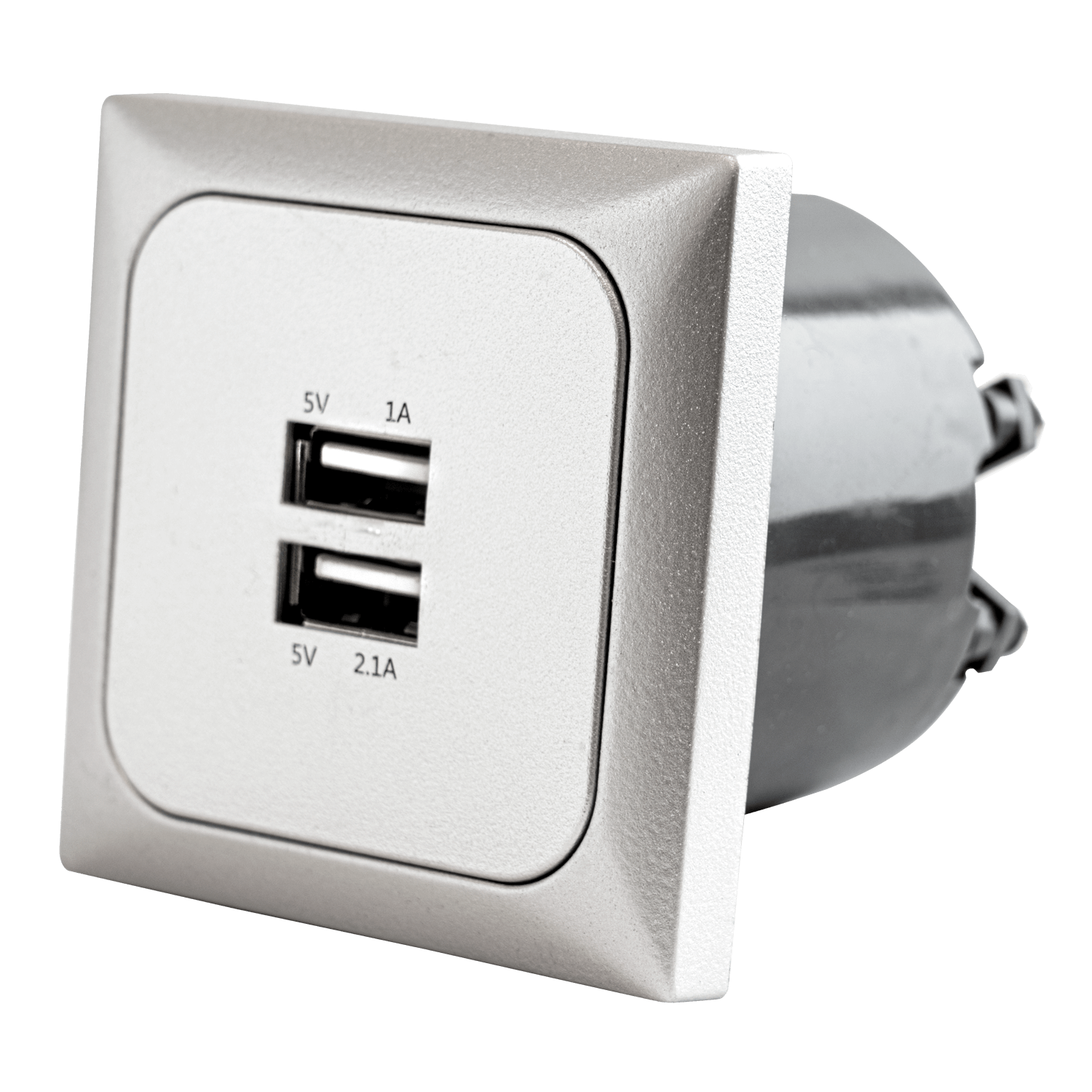 Toma de pared C-line con cargador doble USB-A con marco de cubierta opal plata