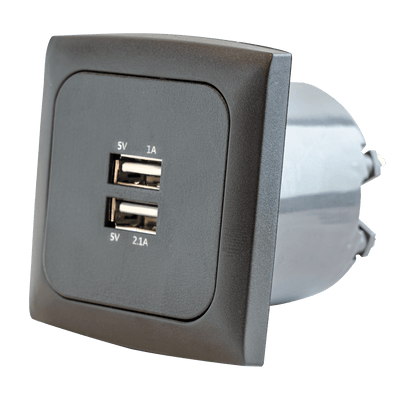 C-line wandcontactdoos met dubbele usb-a lader met opal afdekraam antraciet - zonder verkoopverpakking