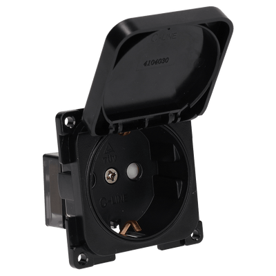 Toma de pared C-line 230v con tapa abatible negra