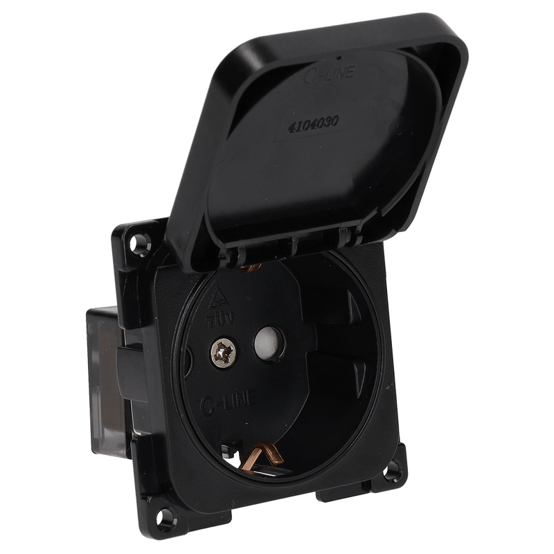 Presa da muro C-line 230v con coperchio cernierato nero