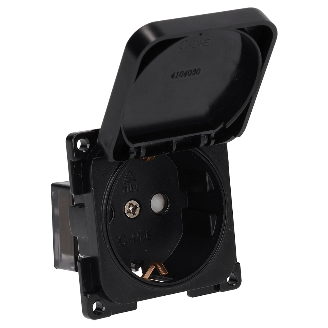 Toma de pared C-line 230v con tapa abatible negra