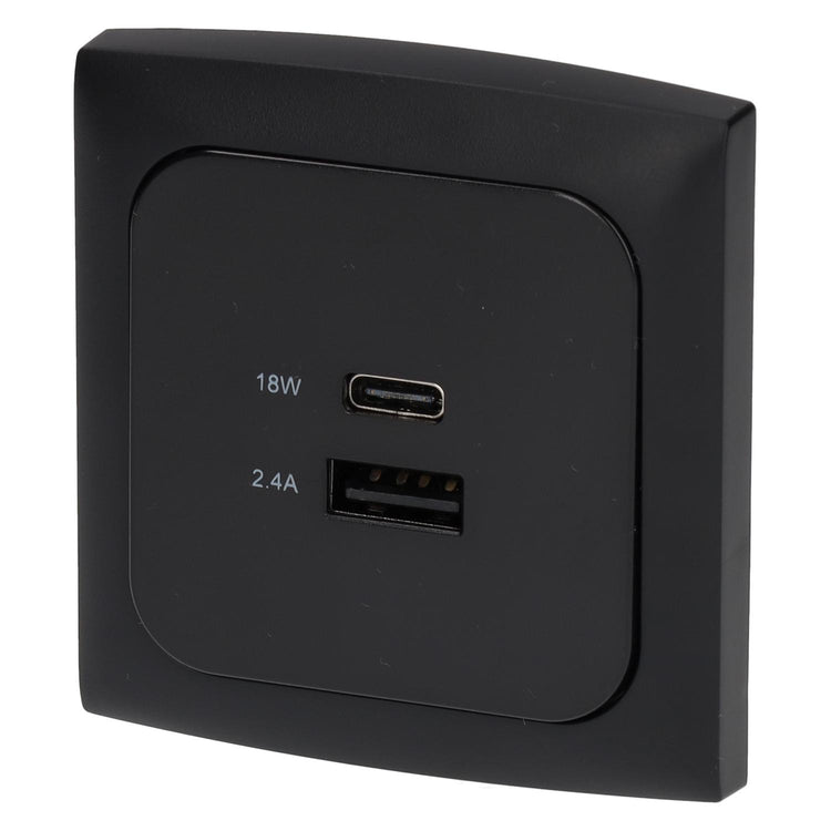 C-line usb laadcontactdoos met usb-a en usb-c - ece r10 - zwart - zonder verkoopverpakking