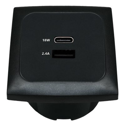 Toma de carga USB C-line con USB-A y USB-C con marco de cubierta opal negro