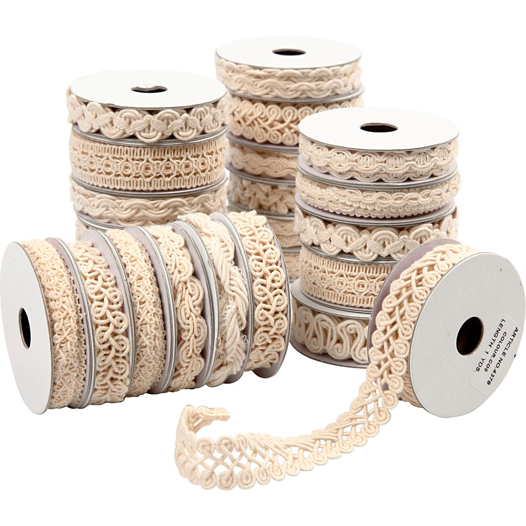 Nastro decorativo Creative Company, l: 6-18 mm, crema, 56x0,90 m 1 scatola