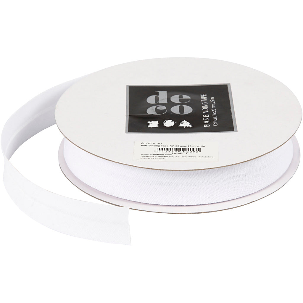 Nastro sbieco Creative Company, l: 20 mm, bianco, 25 m 1 rotolo