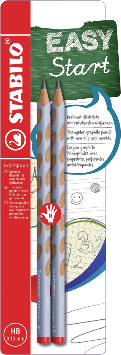 Stabilo easygraph - matita ergonomica in grafite - destrorsa - durezza hb - blu pastello - 2 pezzi