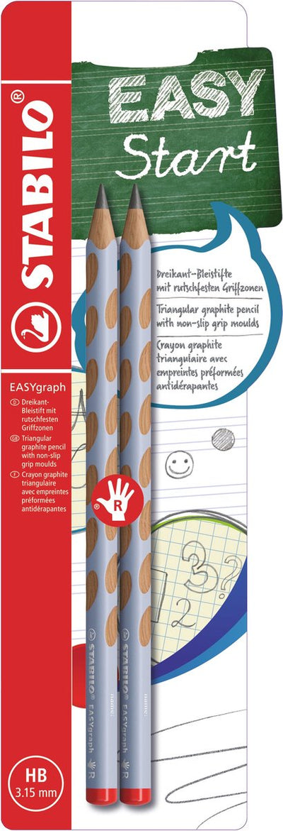 Stabilo easygraph - matita ergonomica in grafite - destrorsa - durezza hb - blu pastello - 2 pezzi