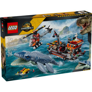 Lego Jurassic World Mosasaurus Boat Attack Dinosauro Giocattolo per Bambini 77983