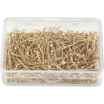 Alfileres con cabeza de la empresa Creativ, L: 16 mm, grosor 0,65 mm, aprox. 500 piezas, oro, 35 g 1 caja