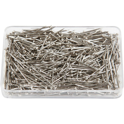 Alfileres con cabeza de la empresa Creativ, L: 16 mm, grosor 0,65 mm, aprox. 500 piezas, plata, 35 g 1 caja