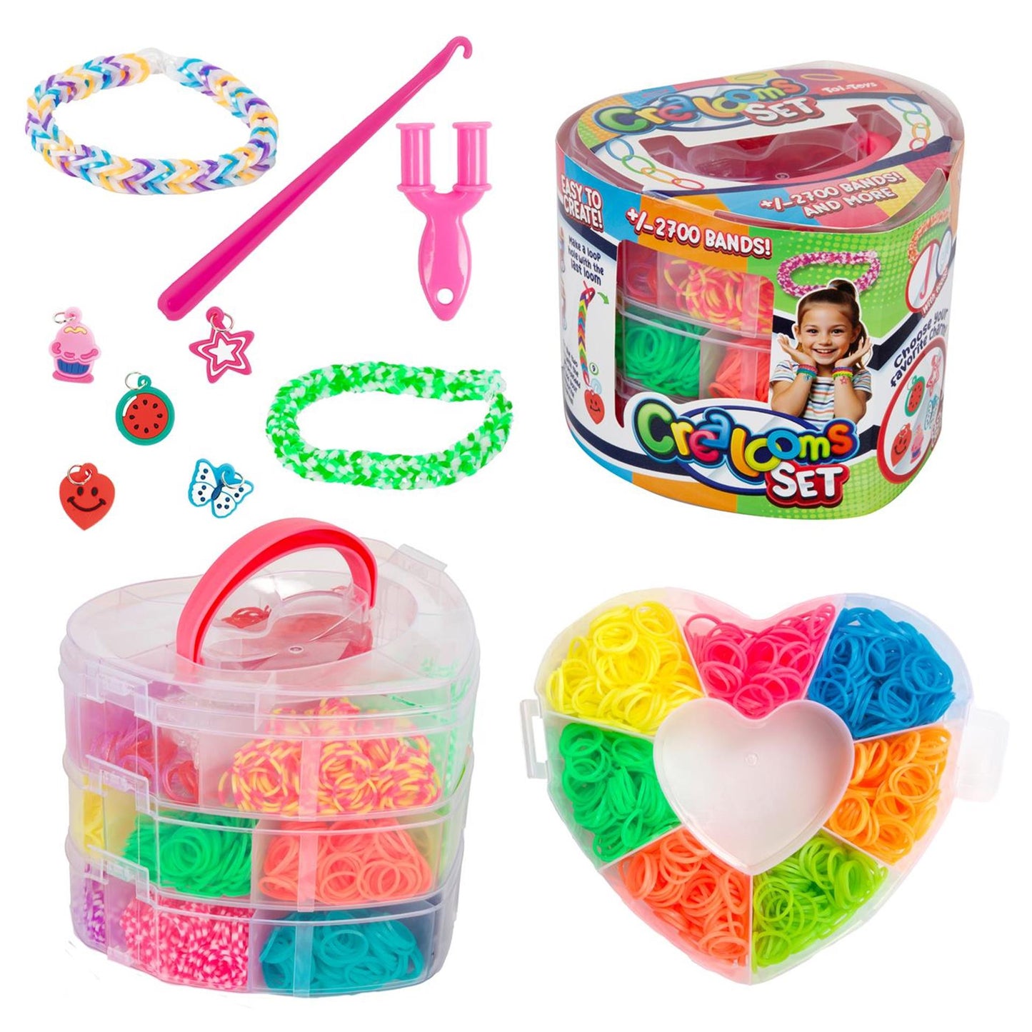 Toi-toys juego de bandas de telar 2700 piezas en caja de almacenamiento de corazón