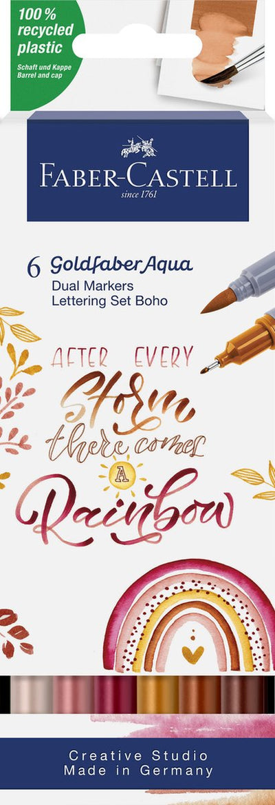 Faber-castell - duo watercolor marker - goldfaber - case 6 pieces - boho lettering set - brush 0.6mm - fc-164518