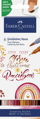 Faber-castell - pennarello acquerellabile duo - goldfaber - custodia 6 pezzi - set scritte boho - pennello 0,6 mm - fc-164518