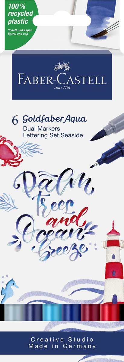 Faber-castell - duo aquarel marker - goldfaber - etui 6 stuks - jungle letteringset - brush 0,6mm - fc-164519
