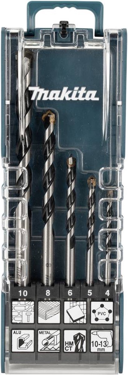 Makita e-14255 carbide multifunctionele boorset 5-delig 4 mm, 5 mm, 6 mm, 8 mm, 10 mm snelspanboorhouder 1 set(s)