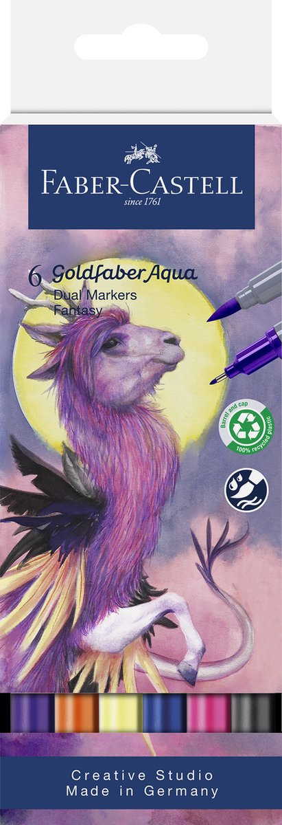 Faber-castell - duo pennarello acquerello goldfaber - custodia 6 pezzi fantasy - pennello 0,6 mm - fc-164526