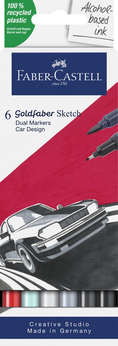 Faber-castell sketchmarker - goldfaber - car design set - 6 kleuren - alcoholmarker - fc-164813