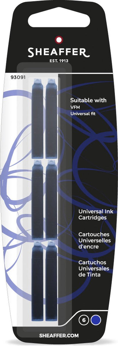 Juego de cartuchos de tinta Sheaffer - skrip - empaquetado en blister - 6 piezas - para vfm - color de escritura azul - sf-93091