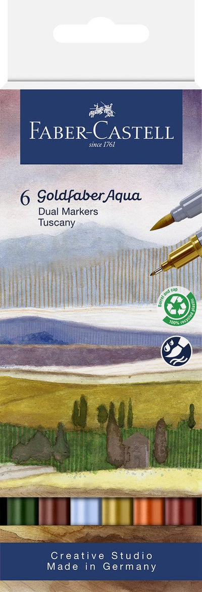 Faber-castell - rotulador acuarela duo - goldfaber - set 6 piezas toscana - pincel 0,6 mm - fc-164521
