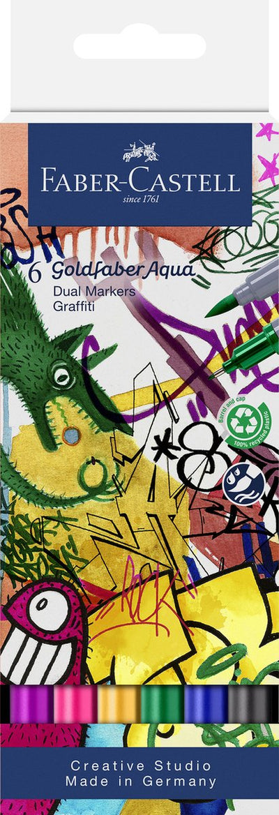 Faber-castell - rotulador duo acuarela goldfaber - juego de 6 graffiti - pincel 0,6 mm - fc-164525