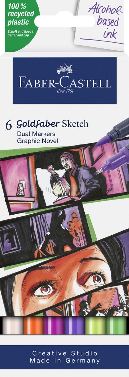 Pennarello per schizzi Faber-castell - goldfaber - set graphic novel - 6 colori - pennarello ad alcool - fc-164810