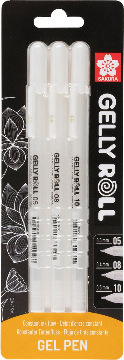 Sakura Blister Card Gelly Roll 05, 08, 10 White, 3 pezzi