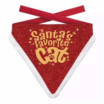 Mayos regalos Bandana Bandana Santa's Favorite Cat Red Gold