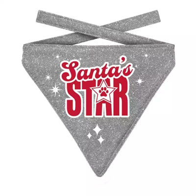 Plenty Gifts Christmas Bandana Santa's Star Glitter Silver