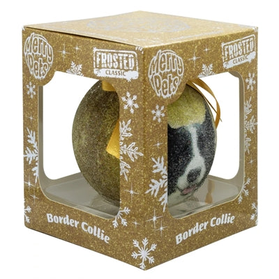 Mually Gifts Bola de Navidad Border Frosted Border Collie Geel