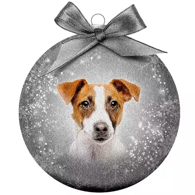 Molti regali palla di Natale glassata Jack Russel Silver