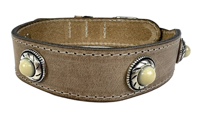 Sazzz Collar Dog Boho Treasure Stone Vintage Leather Beige