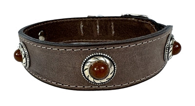 Sazzz Collar Dog Boho Treasure Stone Cuero vintage marrón