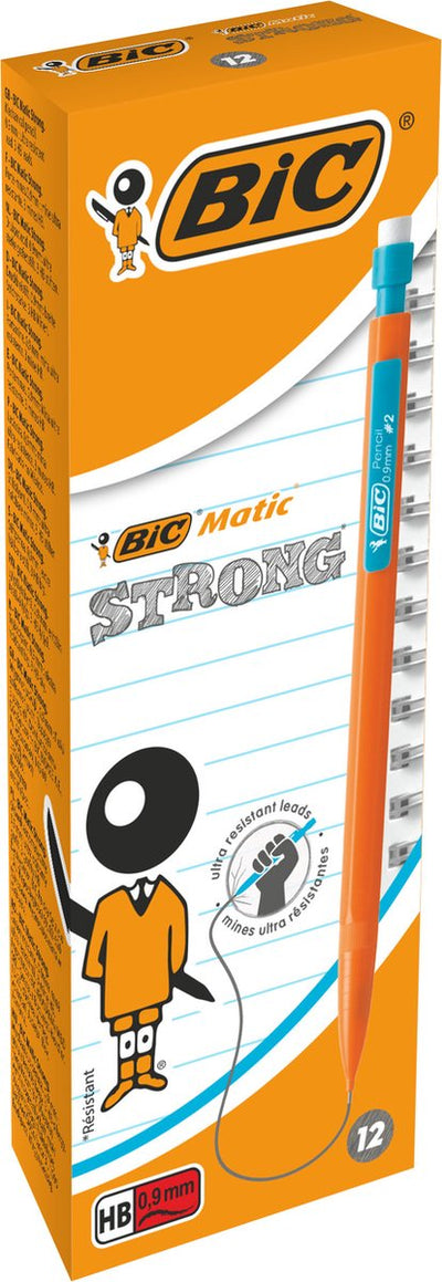 Portaminas Bic matic strong 0,9 mm hb - diferentes colores de cuerpo - caja de 12 piezas