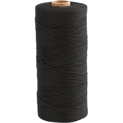 Creativ Company Macramé Cord, L: 315 m, espesor 1 mm, calidad delgada 12 12, negro, 220 g 1 bola