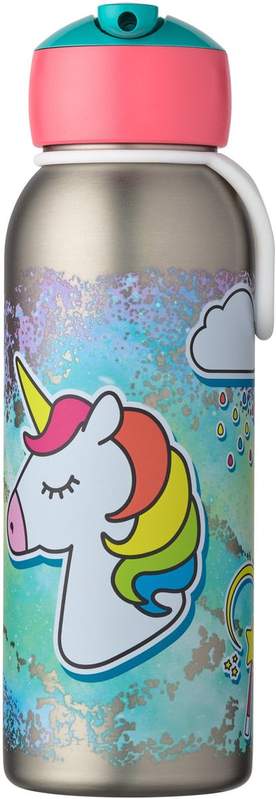 Mepal botella térmica abatible campus - 350 ml - 12 horas frío 4 horas caliente - botella con pajita para niños - unicornio