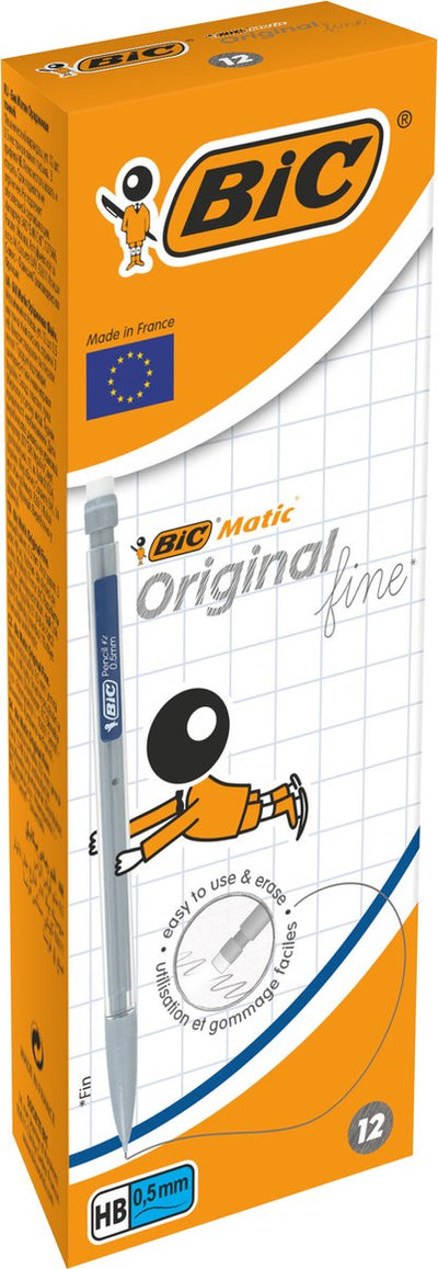 Portaminas Bic matic original fino 0,5 mm hb - diferentes colores de cuerpo - caja de 12 piezas