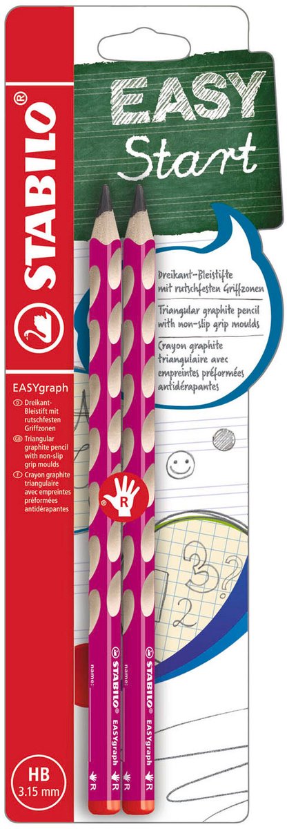 Stabilo easygraph - ergonomic graphite pencil - right-handed - hb hardness - pink - 2 pieces