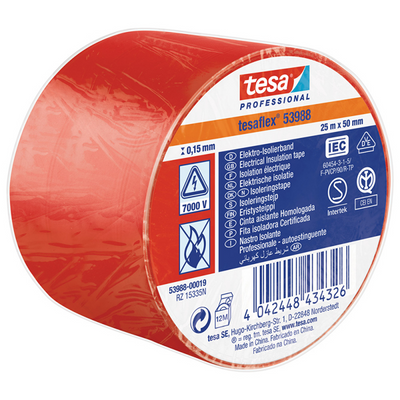 Tesa professional 1062761 - nastro isolante in spvc rosso 25 m x 50 mm | 4 pezzi