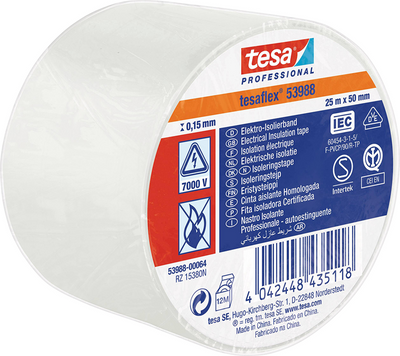 Tesa professional 1064502 - tesa 53988 nastro isolante elettronico 25 m 50 mm bianco | 8 pezzi