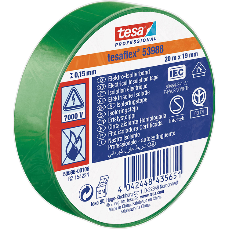 Tesa professional 1064508 - tesa 53988 nastro isolante elettronico 20 m 19 mm verde | 10 pezzi